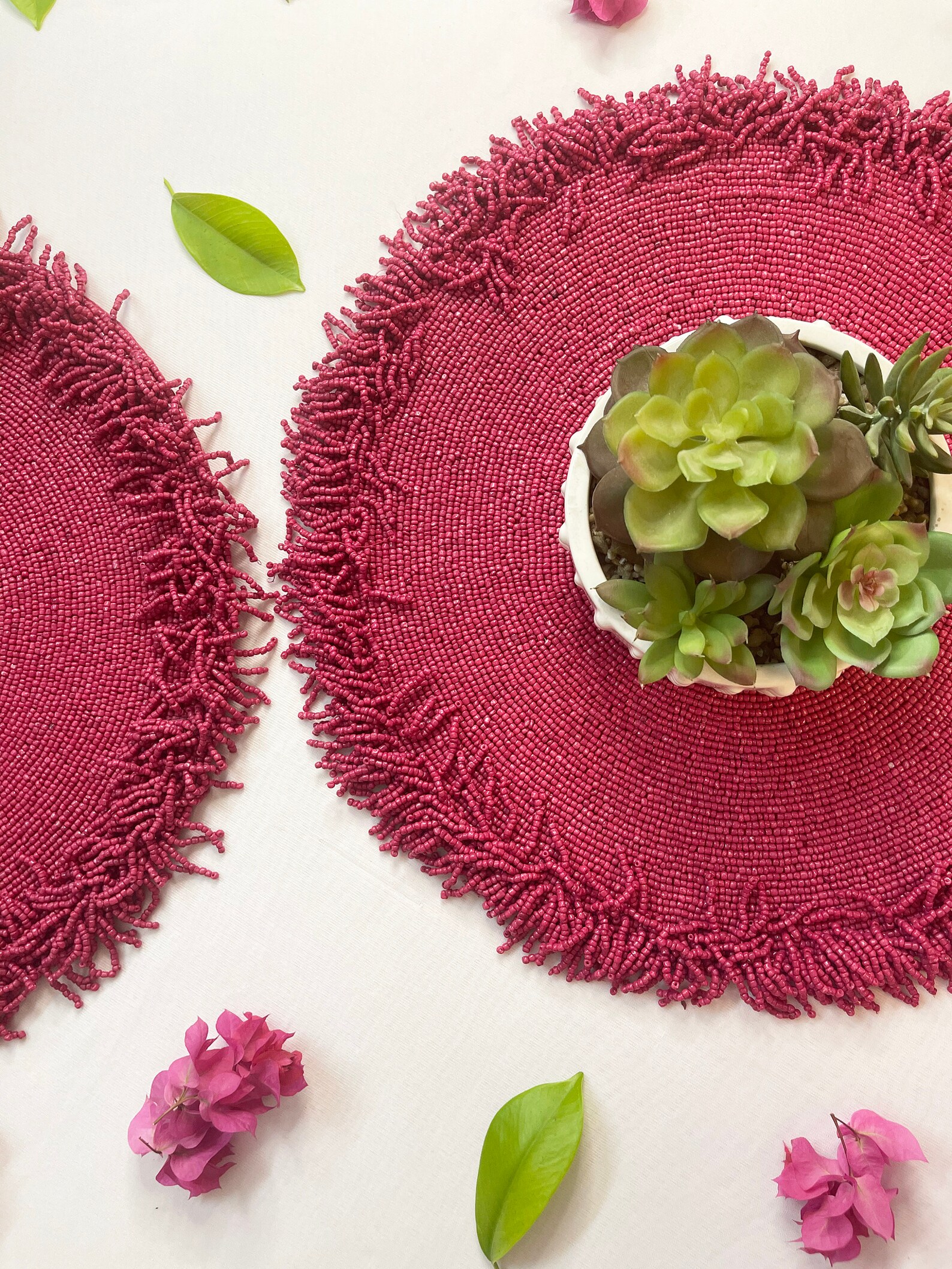 Luxury beaded placemat tablemat 15 inch bougainvillea pink Etsy