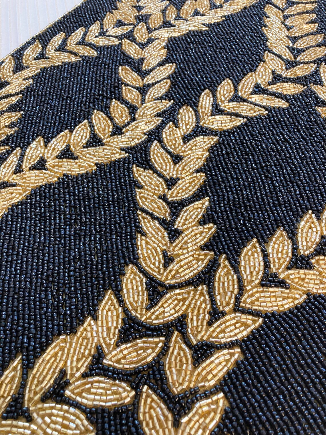 Handmade Table Runner Gold on Black Hand Beaded Runner - Etsy
