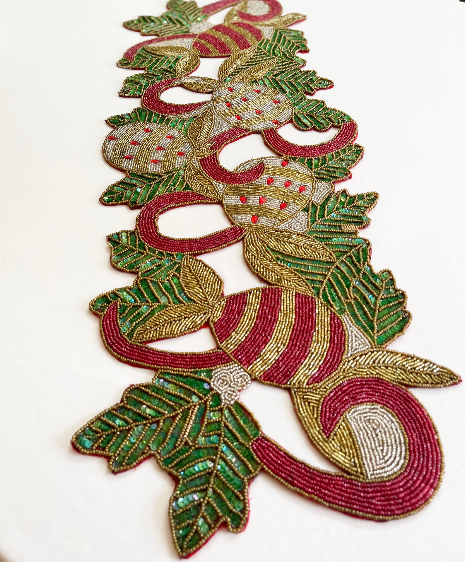 Handmade Table Runner Christmas Beaded Runner Centerpiece Etsy UK