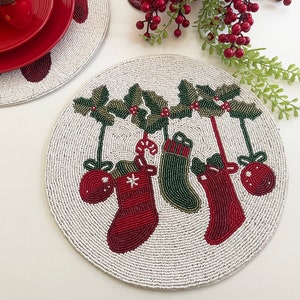Set of 6, Christmas special placemat, handmade beaded table mat, gift for her