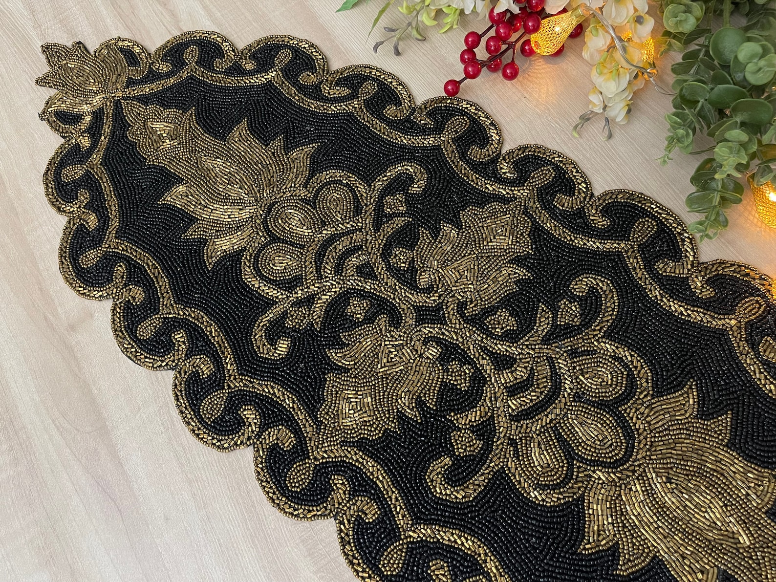 Handmade Black and Gold Beaded Table Runner (13x36 Inch) - Etsy