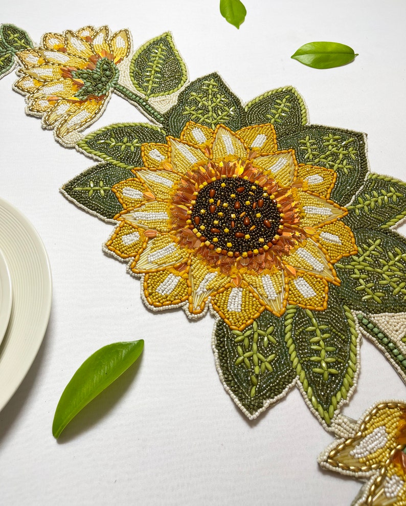 Sunflower Bead Runner Handmade Table Runner Beaded Table Etsy