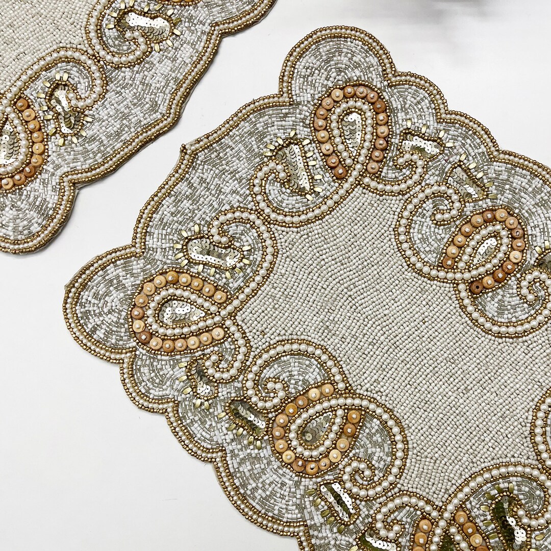 Handmade Bead Placemat Cream Bead and Wooden Bead Etsy