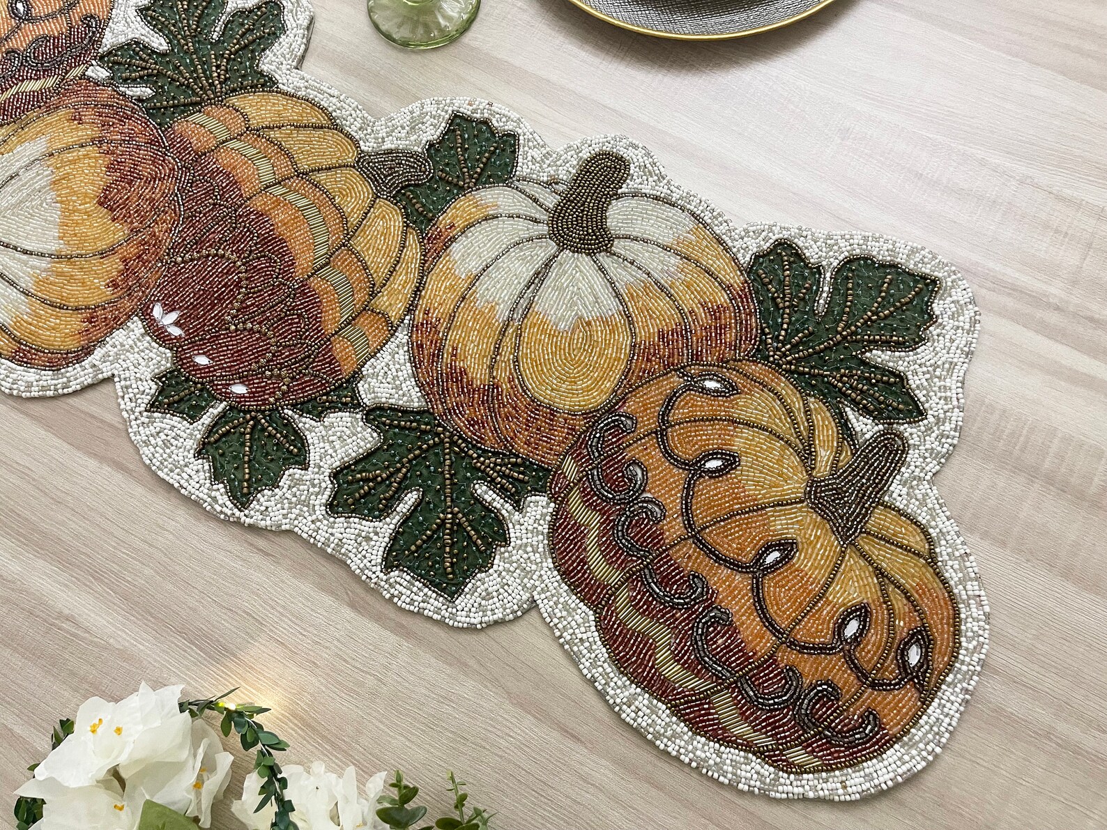 Handmade Bead Table Runner Fall Runner Pumpkin Halloween Etsy