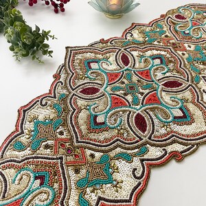 Handmade Table Runner, Luxury Beaded Runner, Centerpiece Multicolor ...
