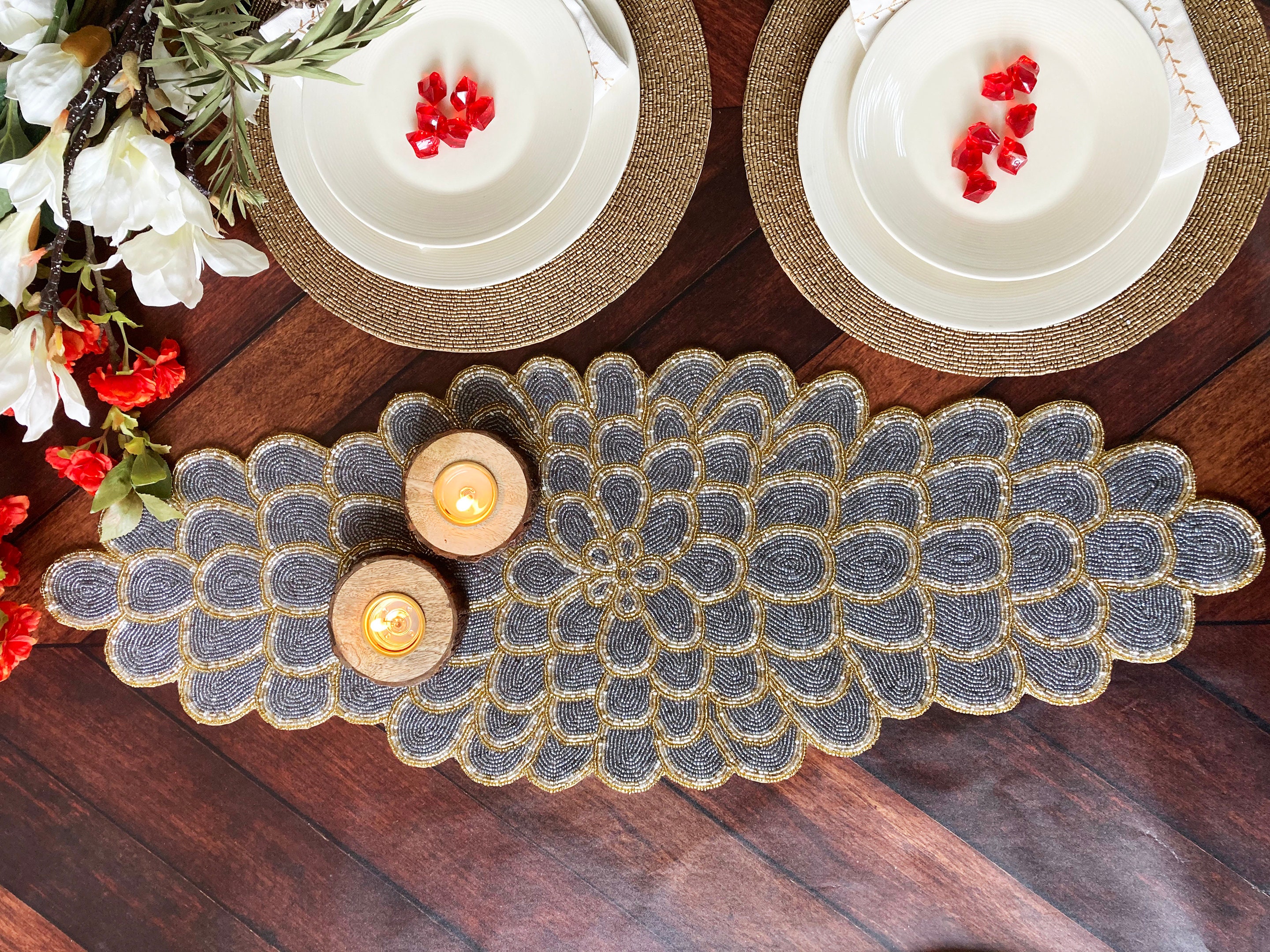 Handmade bead table runner beaded runner multicolor Etsy