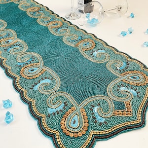 Handmade bead table runner, beaded runner, 13x36inch