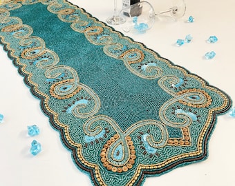 Handmade bead table runner, beaded runner, 13x36inch