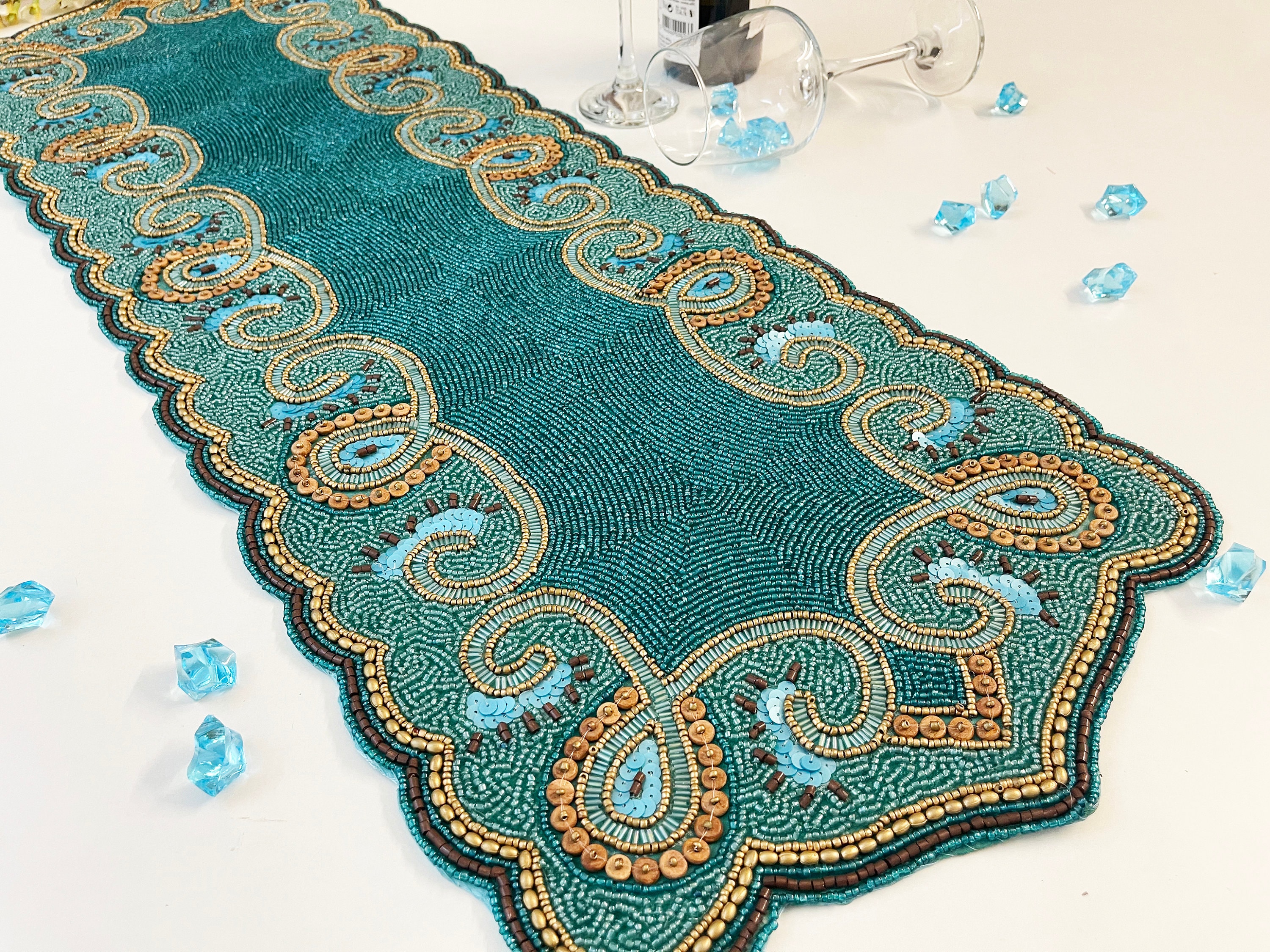 Handmade bead table runner beaded runner 13x36inch Etsy