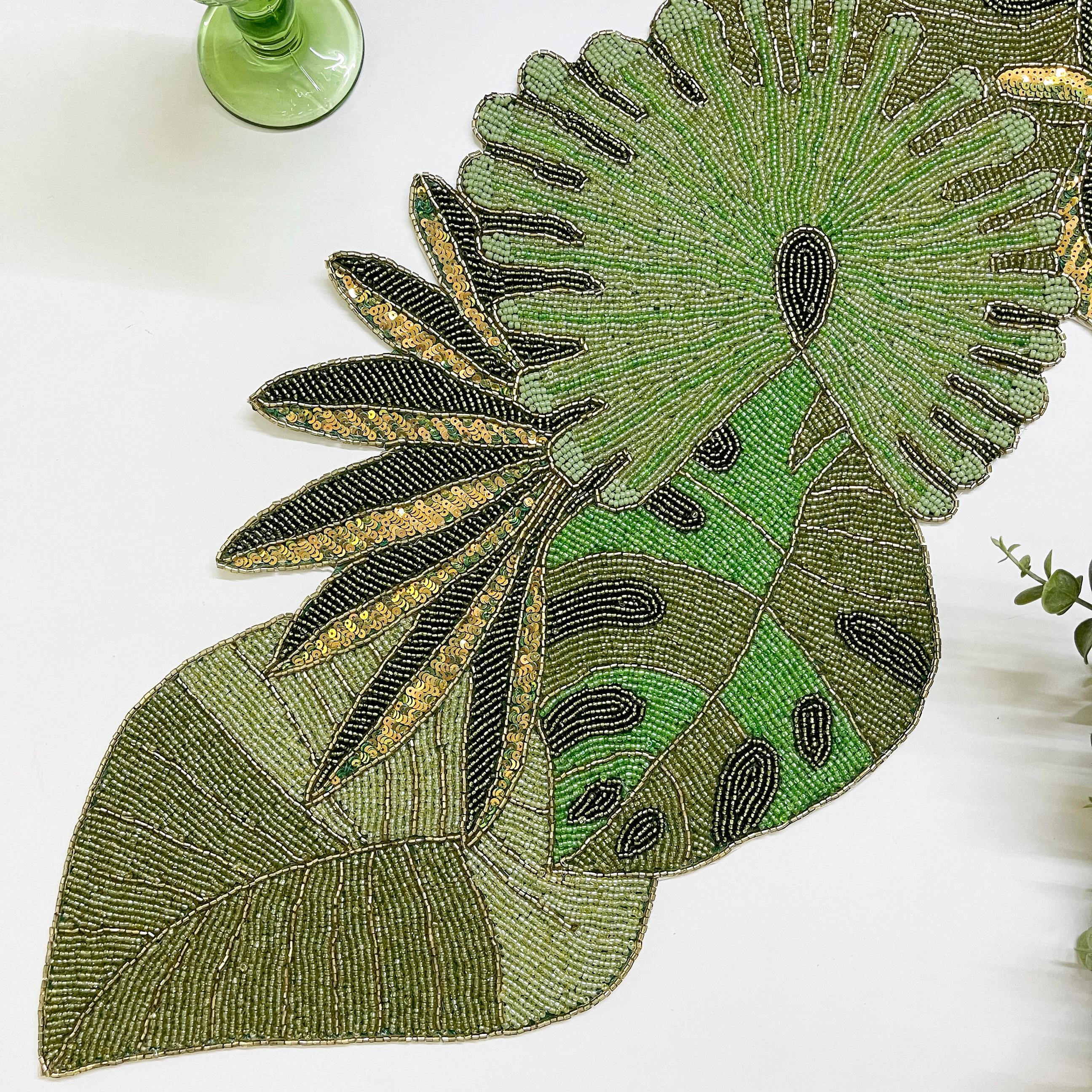 Handmade Beaded Leaf Table Runner: Multicolour Sequin Decor (13x36 Inch ...