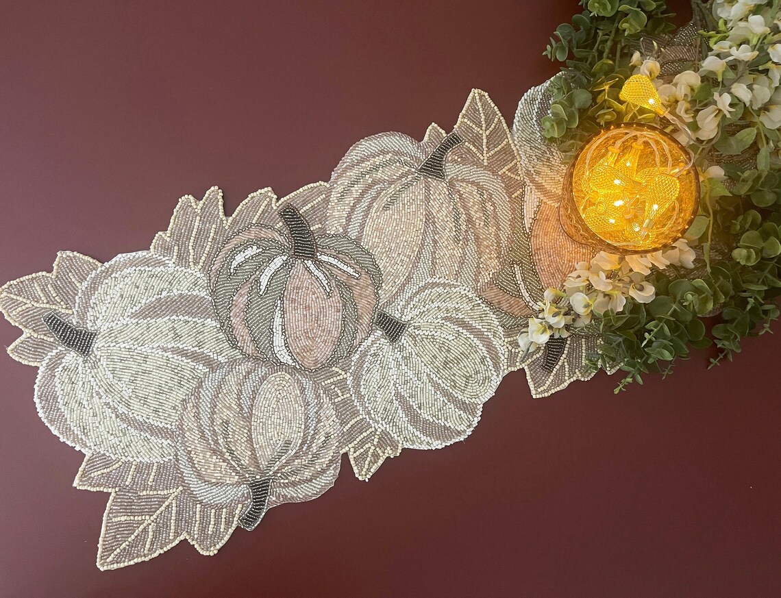 Handmade bead table runner and placemat pumpkin fall runner Etsy