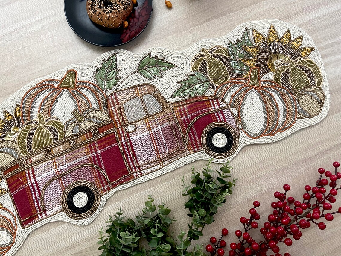 Handmade bead table runner and placemat pumpkin fall runner Etsy
