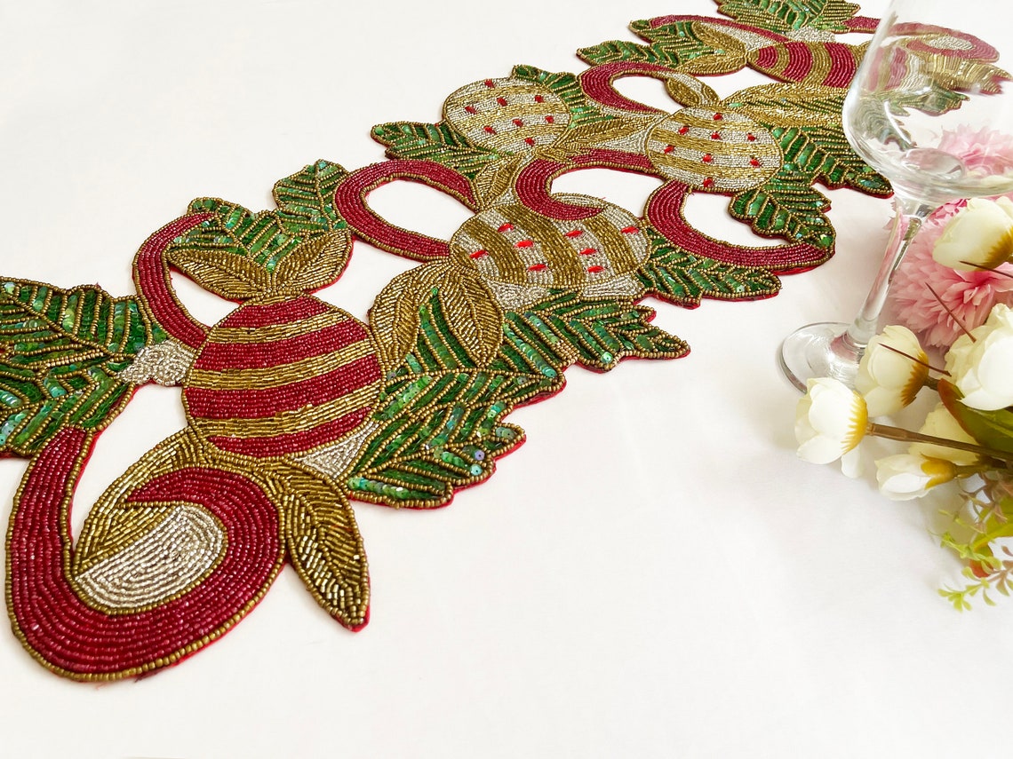 Handmade table runner Christmas beaded runner centerpiece Etsy