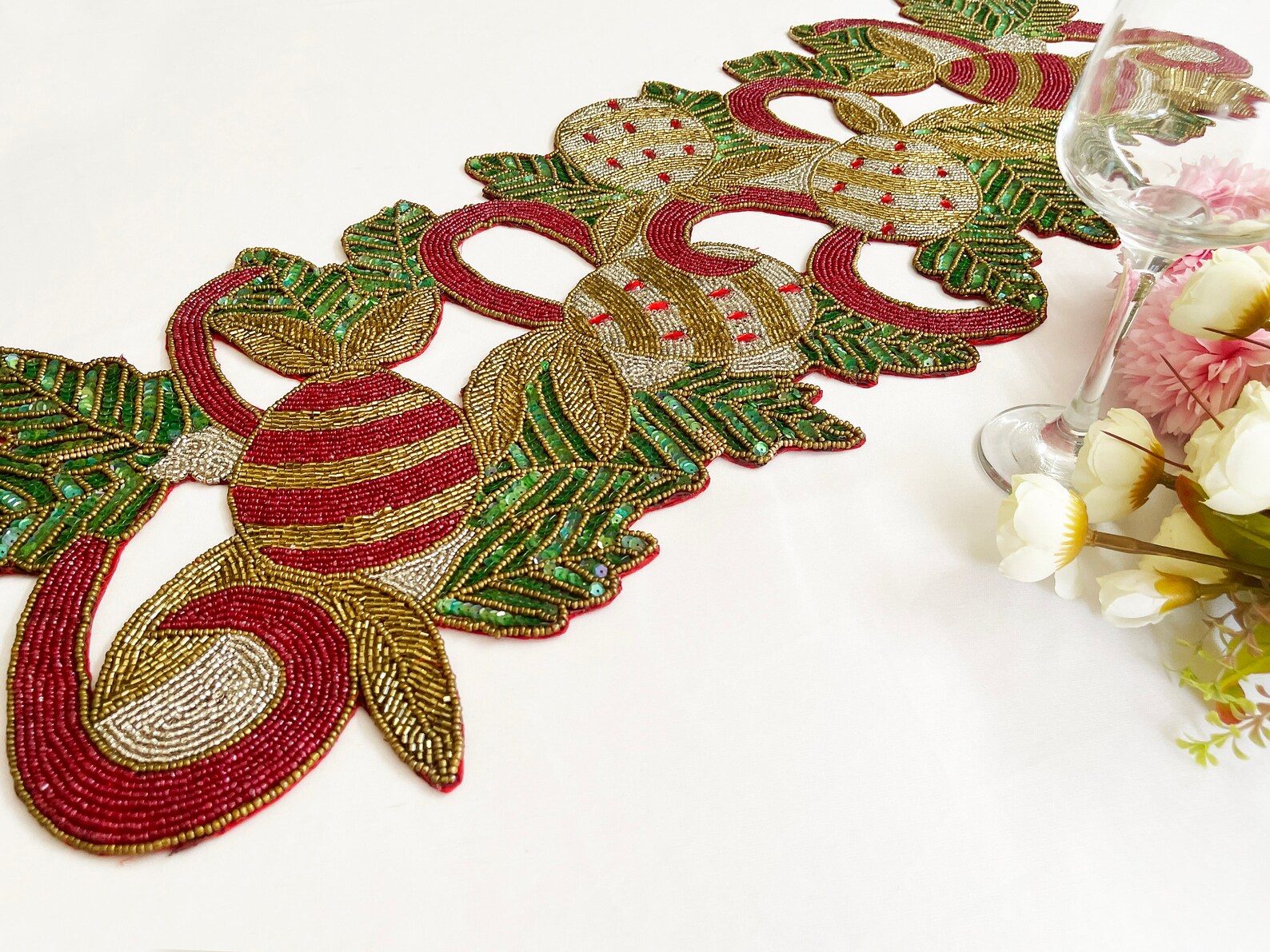 Handmade table runner Christmas beaded runner centerpiece | Etsy