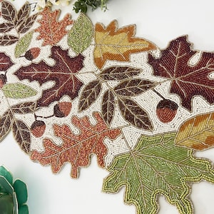 Handmade table runner, maple leaf bead runner, 13x36inch, multicolour