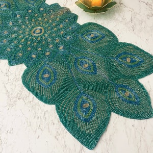 Handmade Bead Table Runner, Peacock Design Beaded Runner 13x36 Inch - Etsy