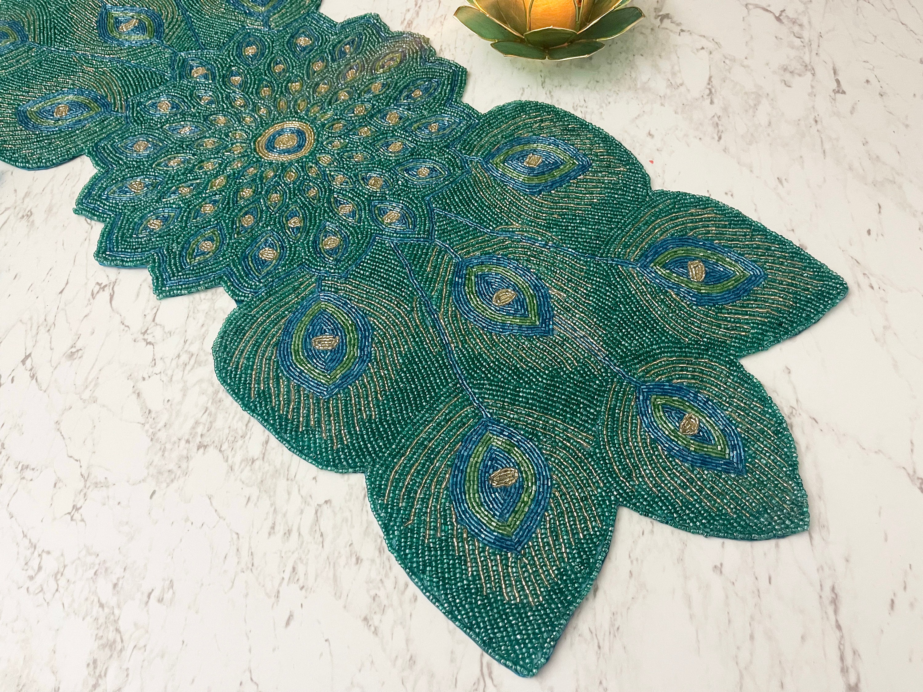 Handmade Bead Table Runner, Peacock Design Beaded Runner 13x36 Inch - Etsy