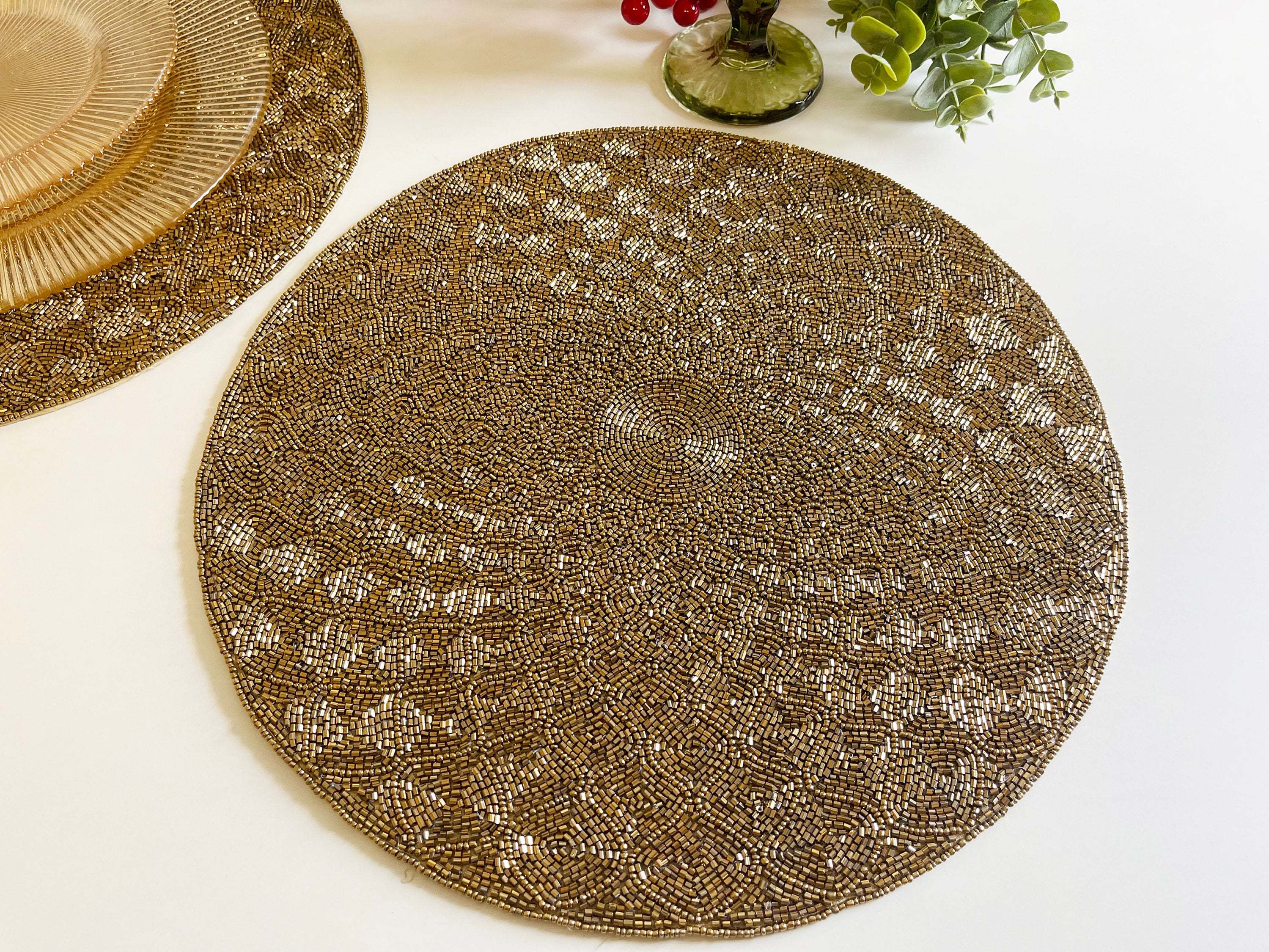 Luxury Handmade Beaded Placemat Small Bead Tablemat 14 Inch Etsy