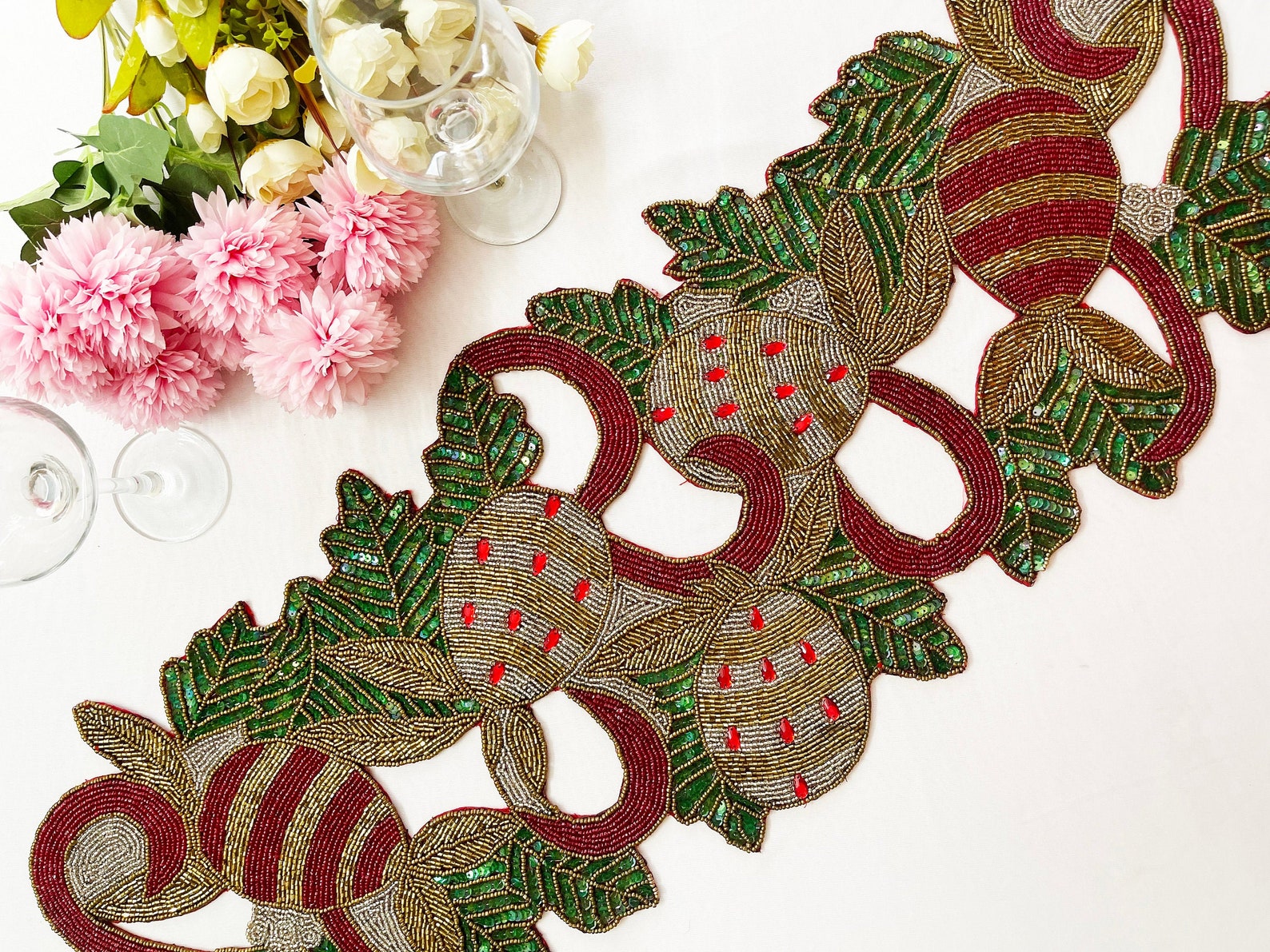 Handmade table runner Christmas beaded runner centerpiece | Etsy