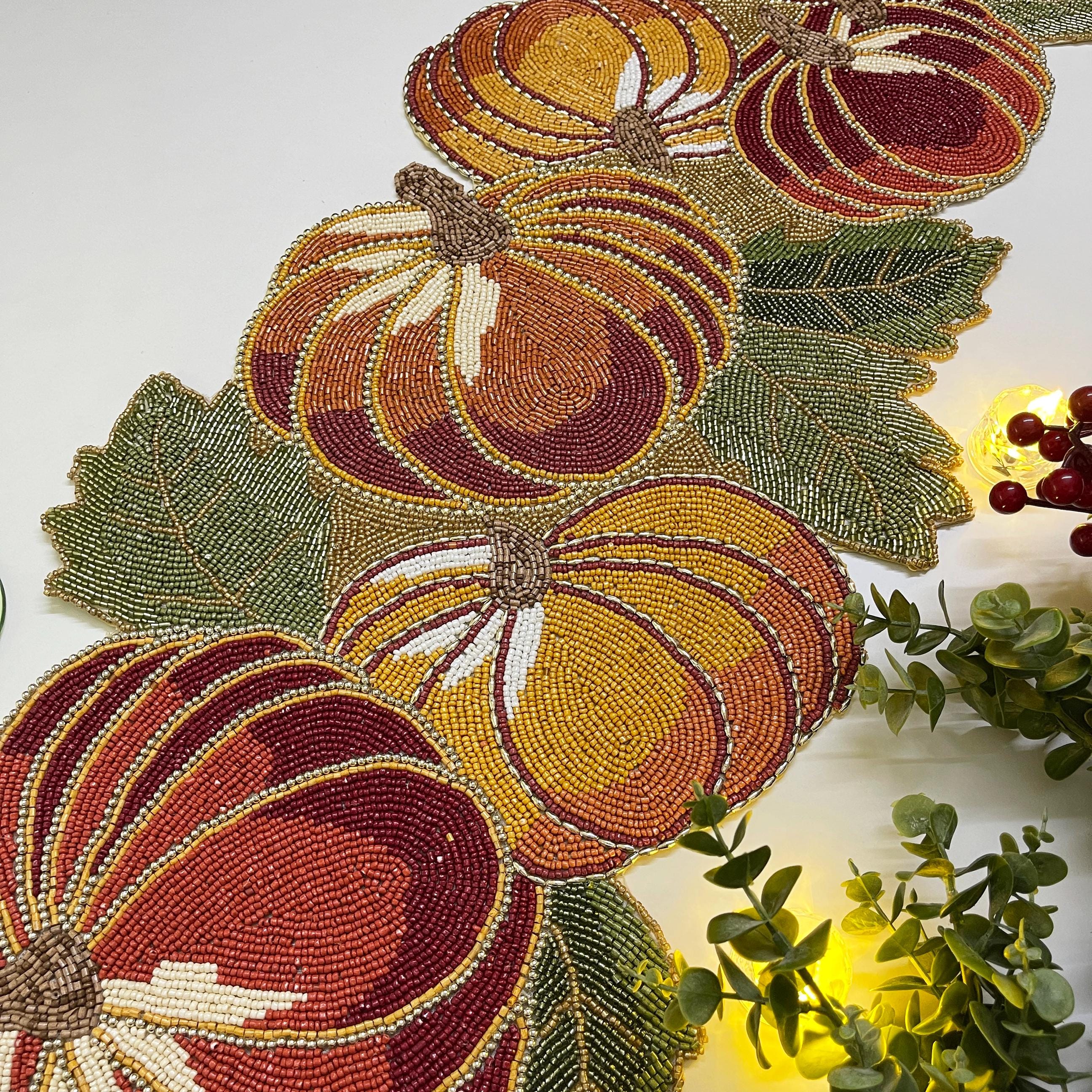 Handmade Beaded Pumpkin Table Runner: Fall Floral Decor (13x36 Inch) - Etsy
