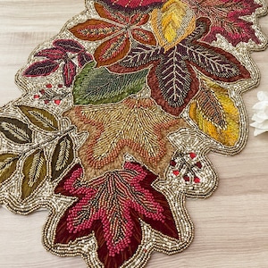 Handgemachter Tischläufer, Ahornblatt, mehrfarbig, 33 x 92 cm