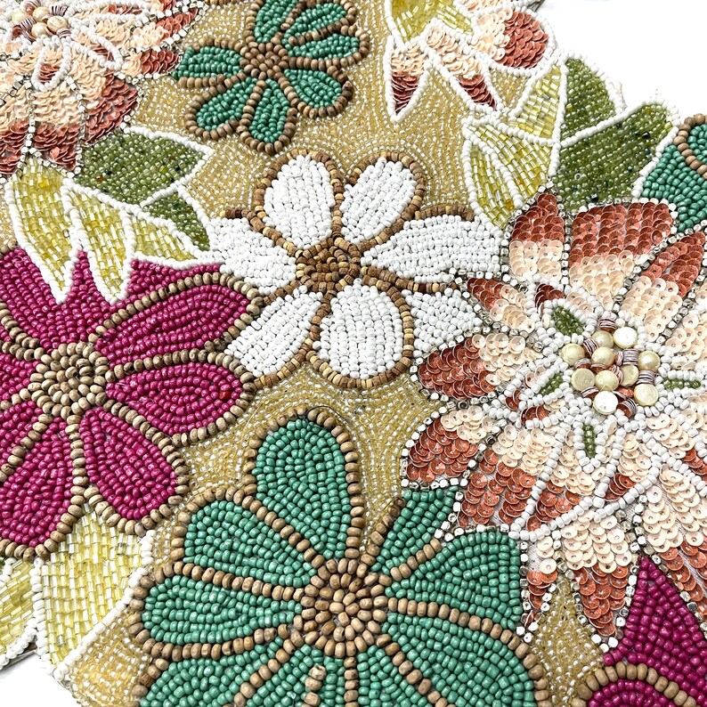 Table Runner Handmade Beaded Spring Runner Floral Etsy