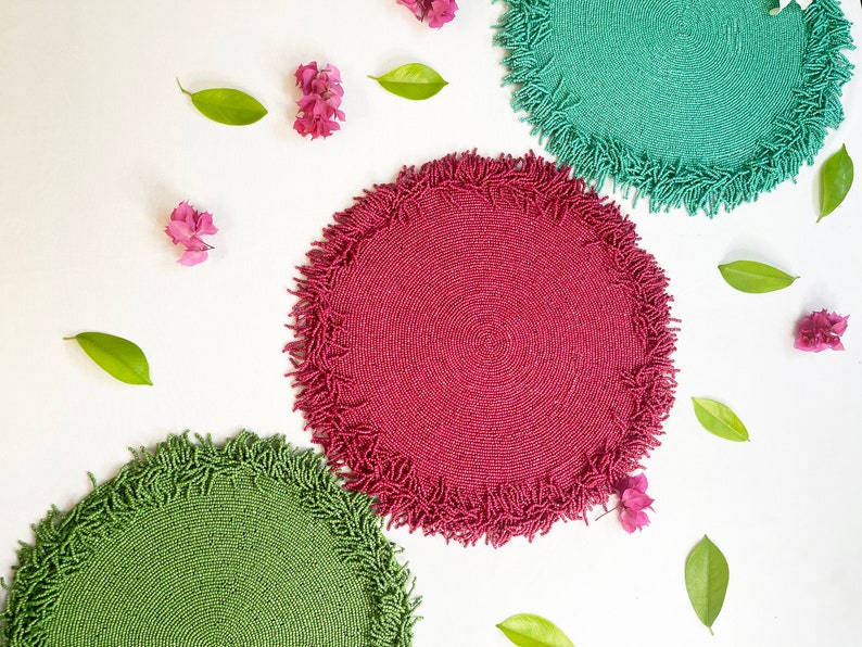 Luxury Beaded Placemat Tablemat 15 Inch Bougainvillea Pink Etsy