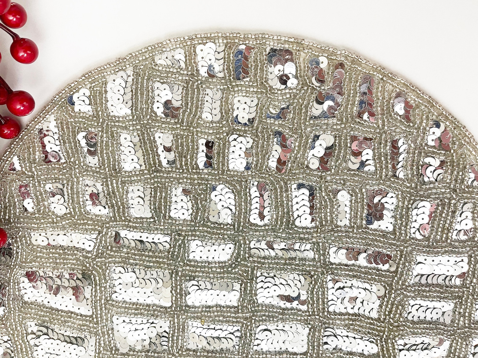 Handmade Beaded Sequin Placemat Table Mats 14 Inch Silver Etsy