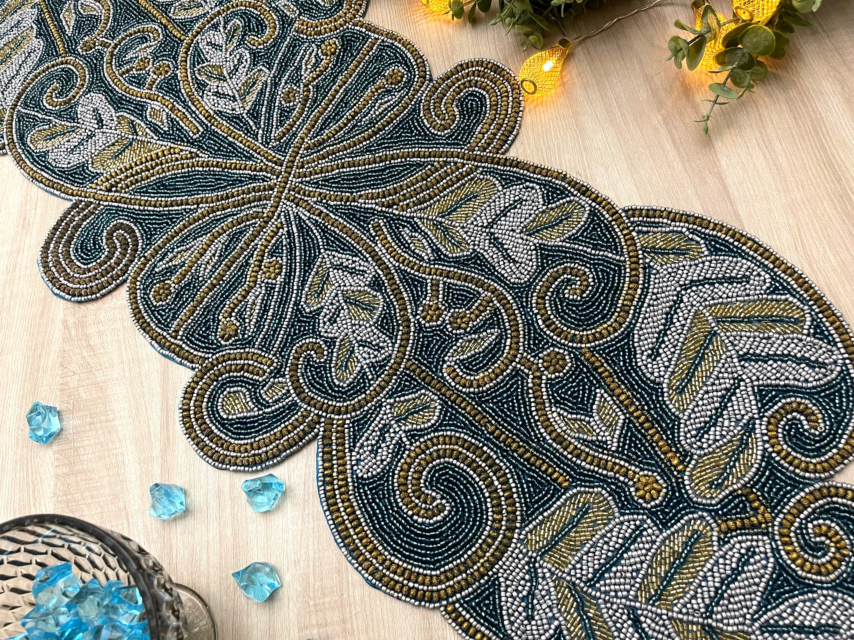 Handmade Beaded Table Runner: Turquoise, Gold, 13x36 Inch - Etsy