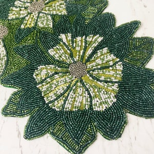 Handmade Table Runner, Beaded Table Runner, Green Floral Bead Runner ...