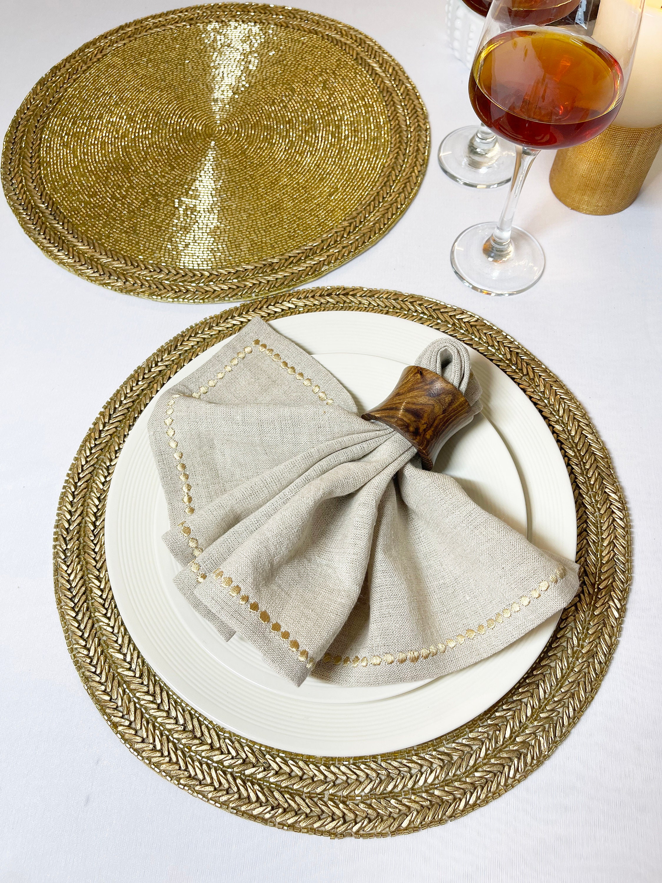 Handmade beaded placemat beaded tablemat 14 inch gold bead Etsy