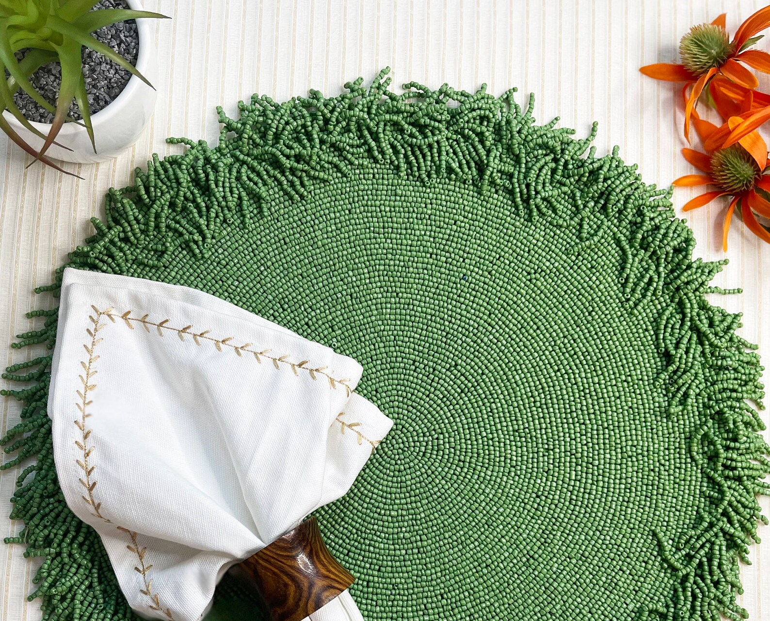 Luxury Beaded Placemat Beaded Tablemat 15 Inch Green Bead Etsy