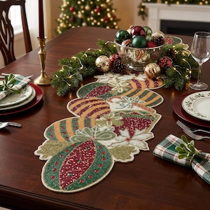 Handmade Christmas table runner, beaded runner, centerpiece multi colour, 13x36inch