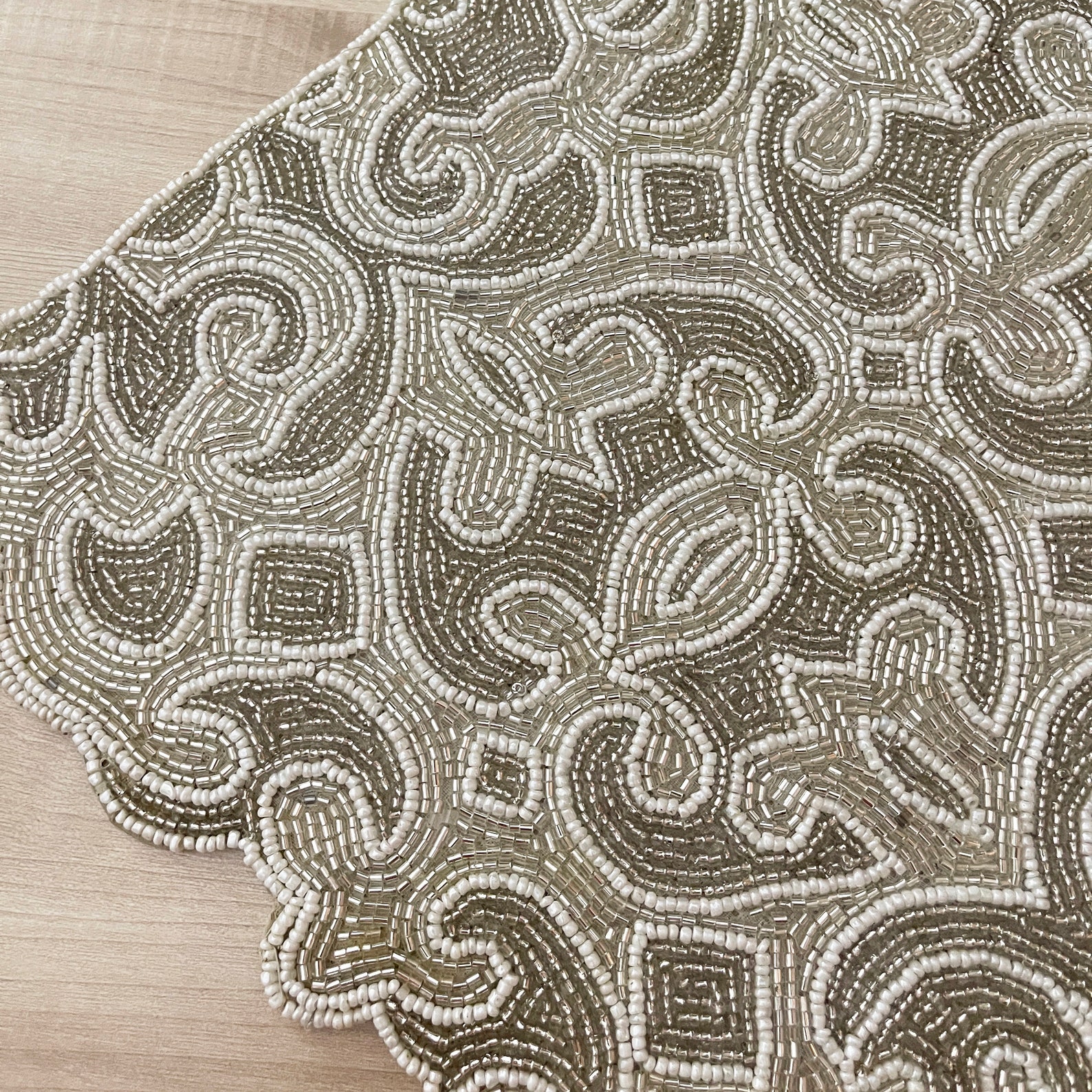 Handmade Bead Table Runner, Beaded Runner, Silver and White, 13x36inch ...