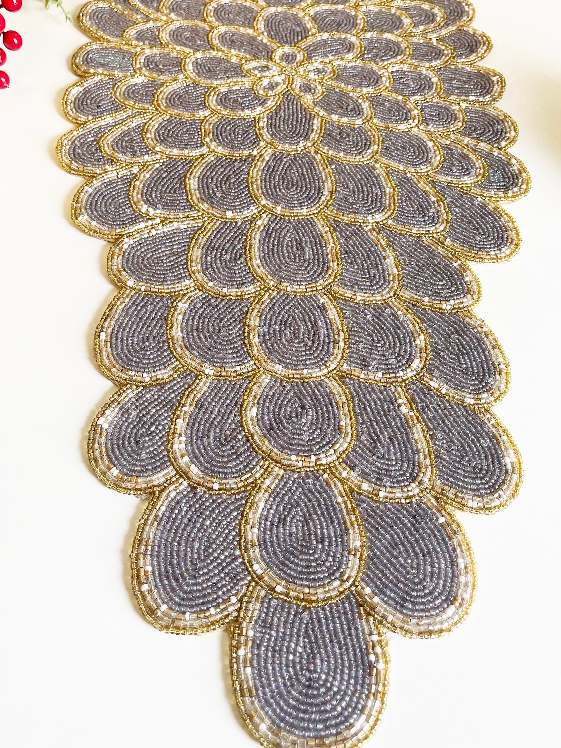 Handmade Bead Table Runner Beaded Runner Blue Grey Etsy India