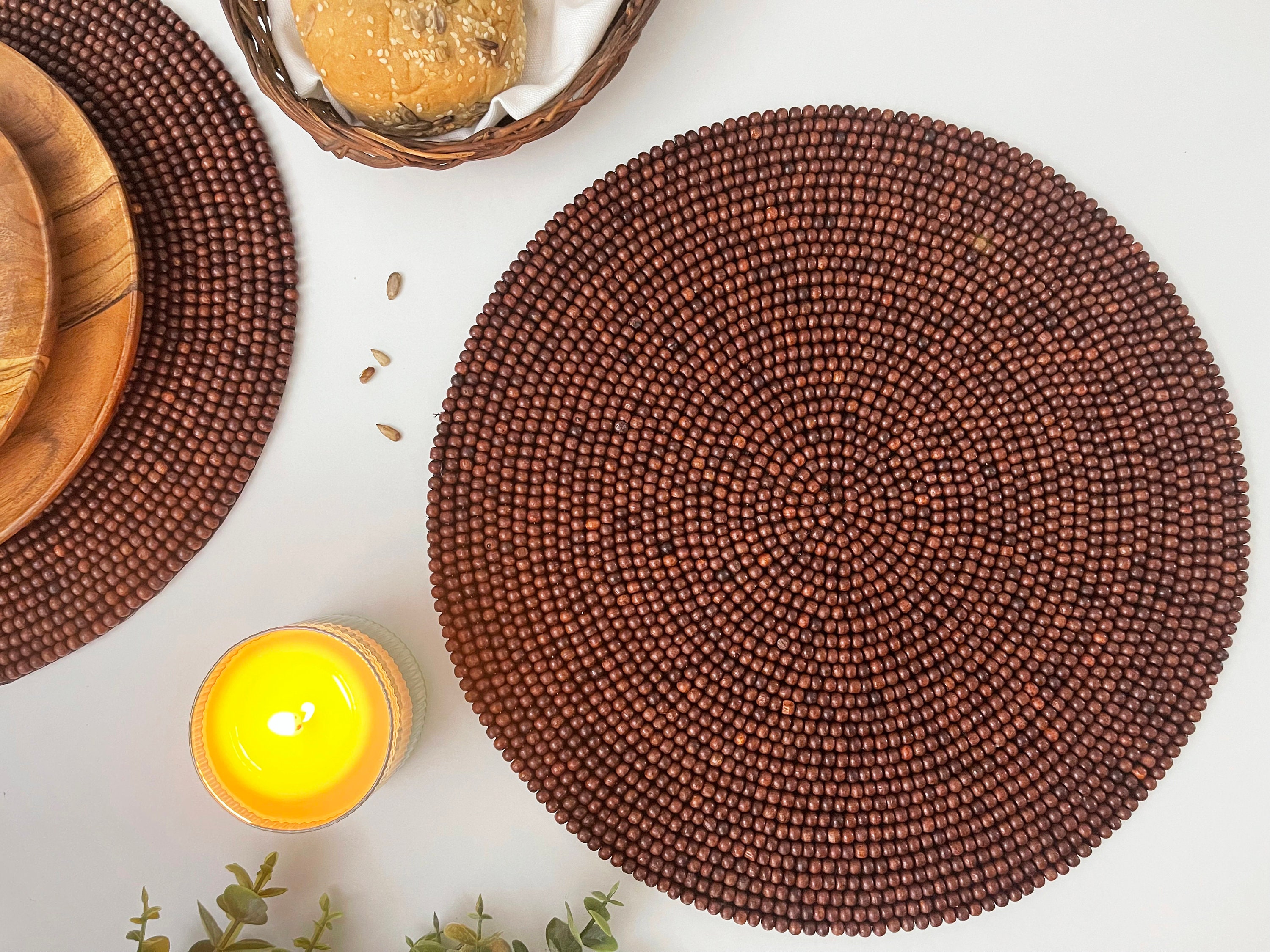 Set of 2 Handmade Vegan Eco Friendly Placemat Wooden Beaded Etsy