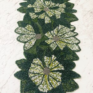 Handmade Table Runner, Beaded Table Runner, Green Floral Bead Runner ...