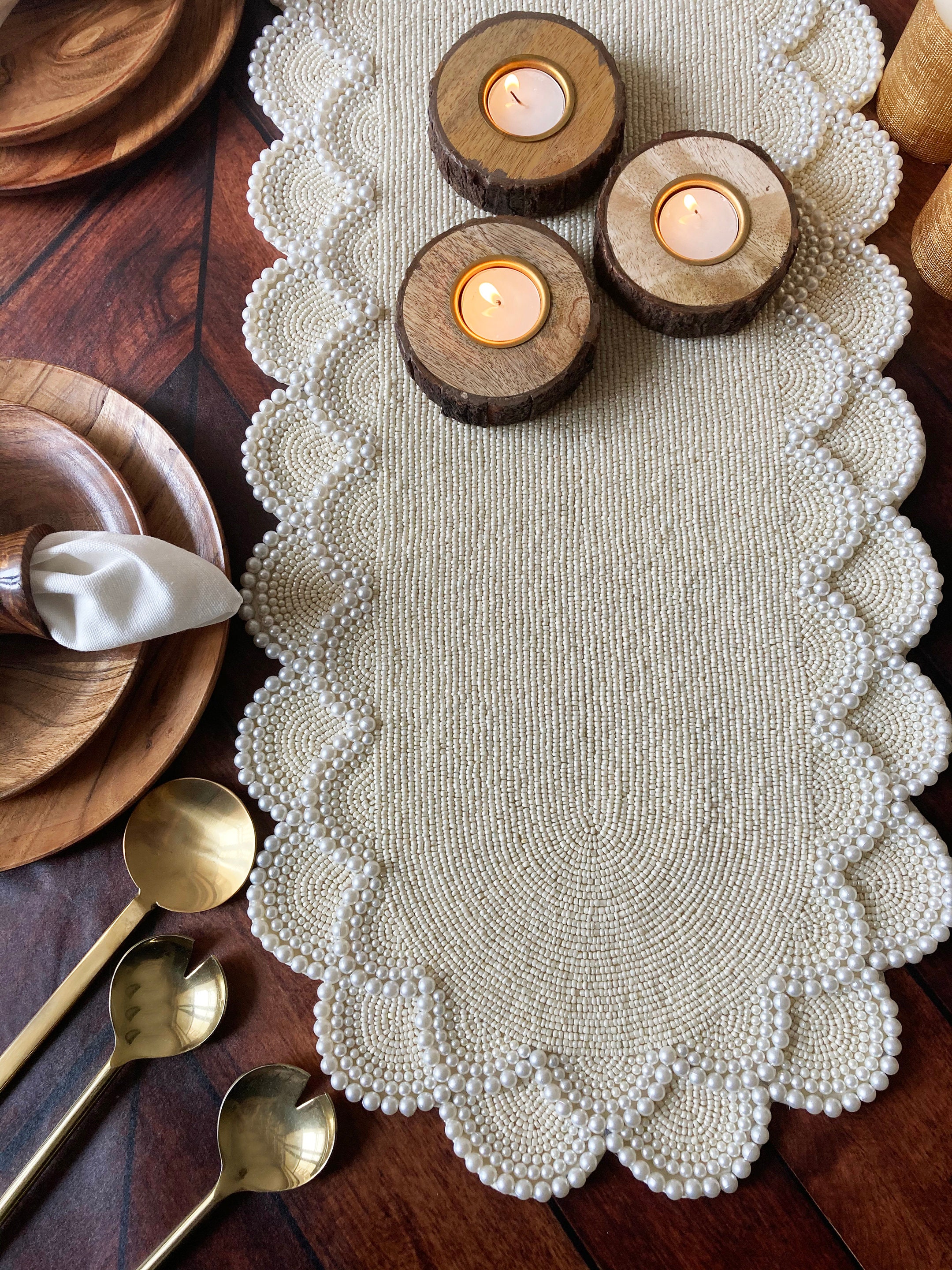 Handmade beaded table runner pearl white wedding table Etsy