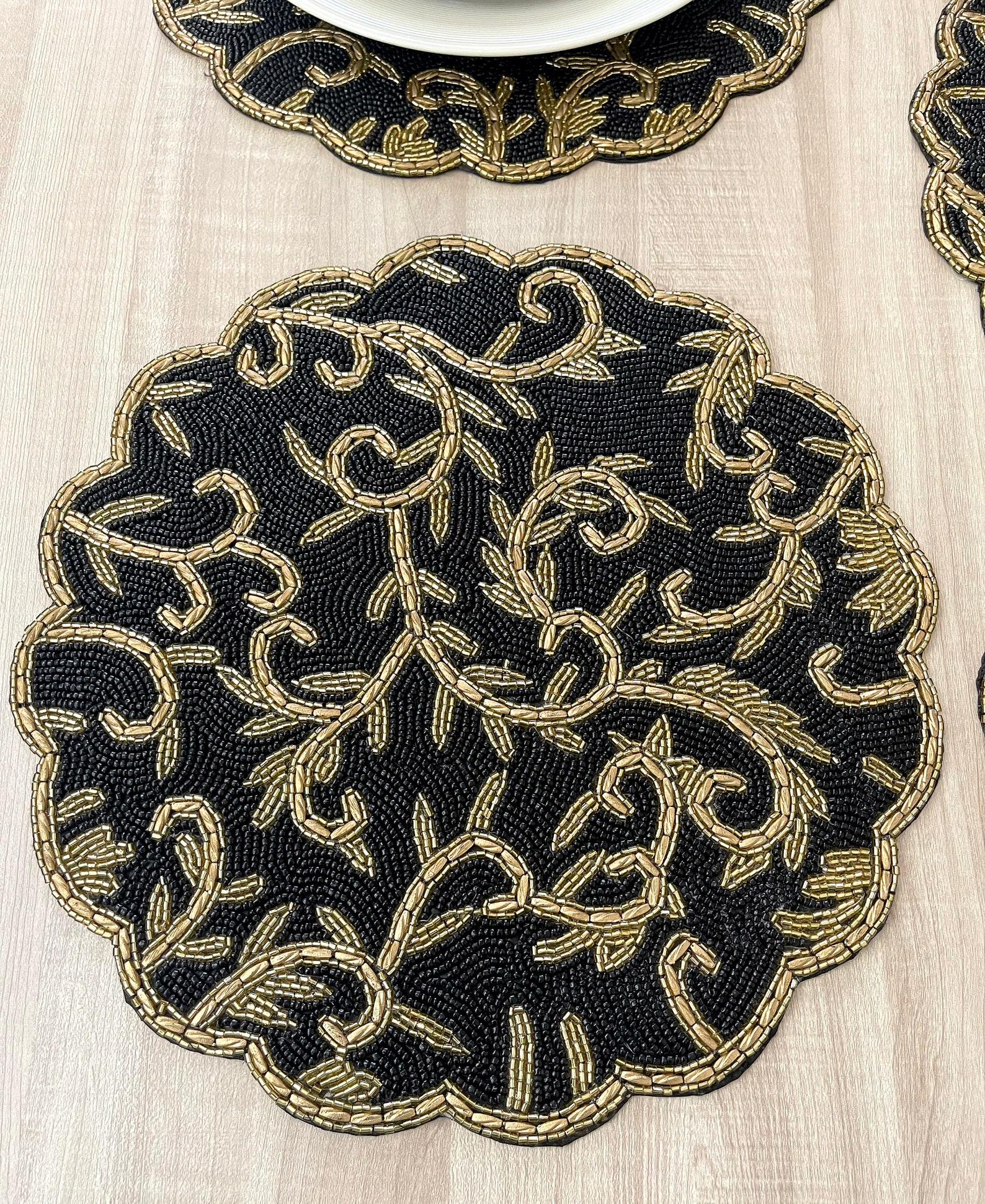 Buy Handmade Beaded Placemat Beaded Tablemat 14 Inch Black Gold Online