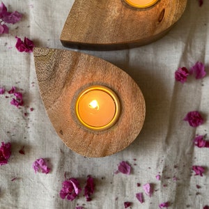 Handmade wooden tea light holders unique favors gifts drop shape tealight holders gifts image 6