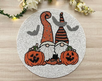 Halloween handmade beaded placemat, tablemat, 14 inch 