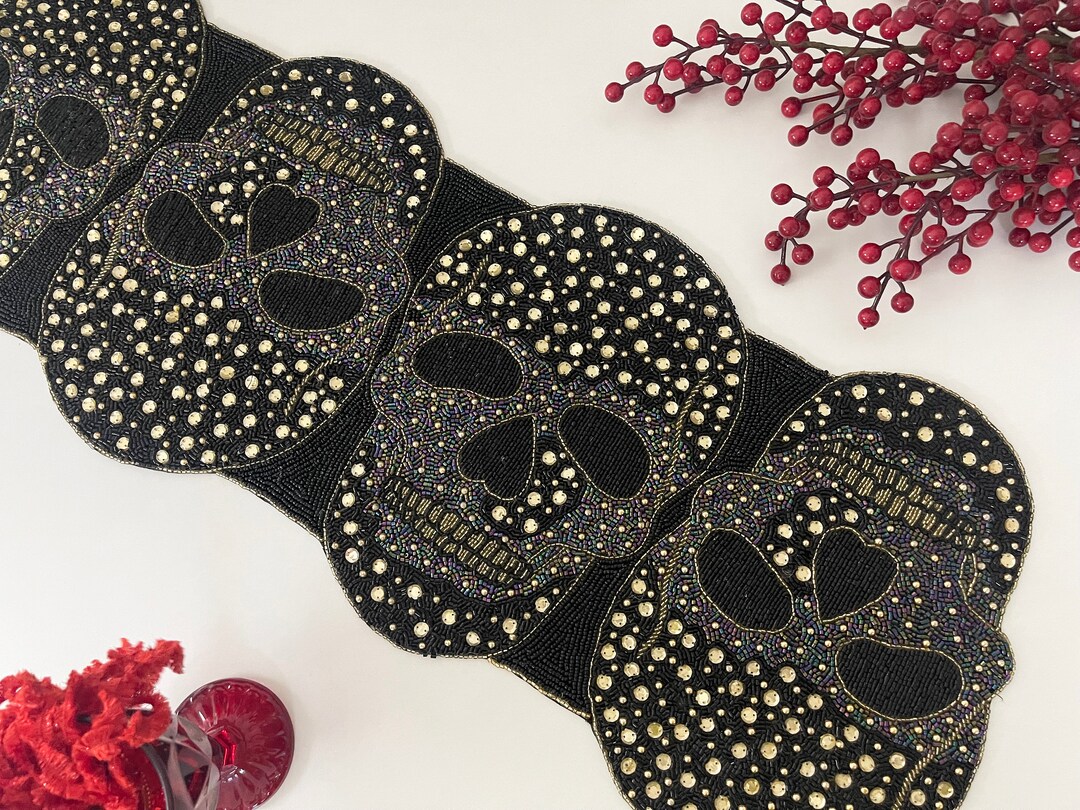 Handmade Bead Table Runner, Halloween Skull, Fall Runner Etsy