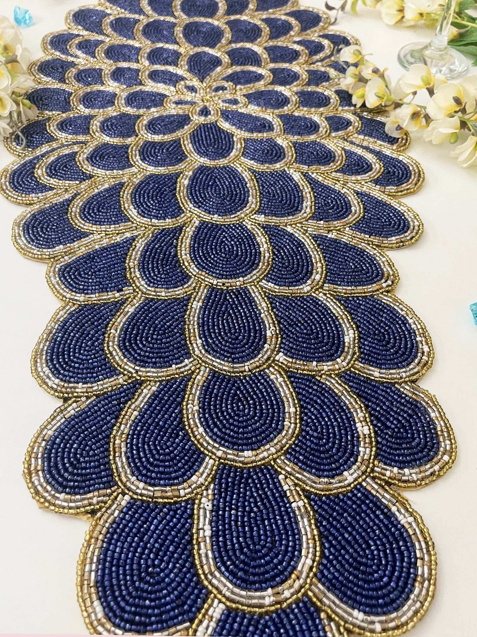 Handmade Bead Table Runner Floral Beaded Runner 13x36inch Etsy