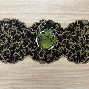 Handmade Beaded Table Runner: Black & Gold Floral Decor - Etsy