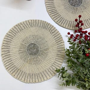 Set of 6 Handmade Burlap Placemats: Beaded Charger Plate, 14 inch