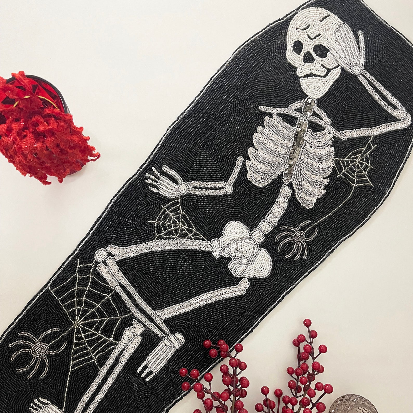 Handmade Bead Table Runner Halloween Skull Fall Runner Etsy