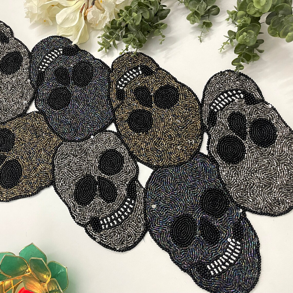 Handmade Bead Table Runner Halloween Skull Fall Runner Etsy