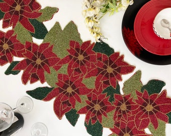 Holiday Bells Red with Gold Embroidered Accents 34 X 15 Inches Long BANBERRY DESIGNS Christmas Table Runner Approx Candles and Poinsettia Design Holiday Bells Red with Gold Embroidered Accents 34 X 15 Inches Long BANBERRY DESIGNS Christmas Table Runner Approx Candles and Poinsettia Design