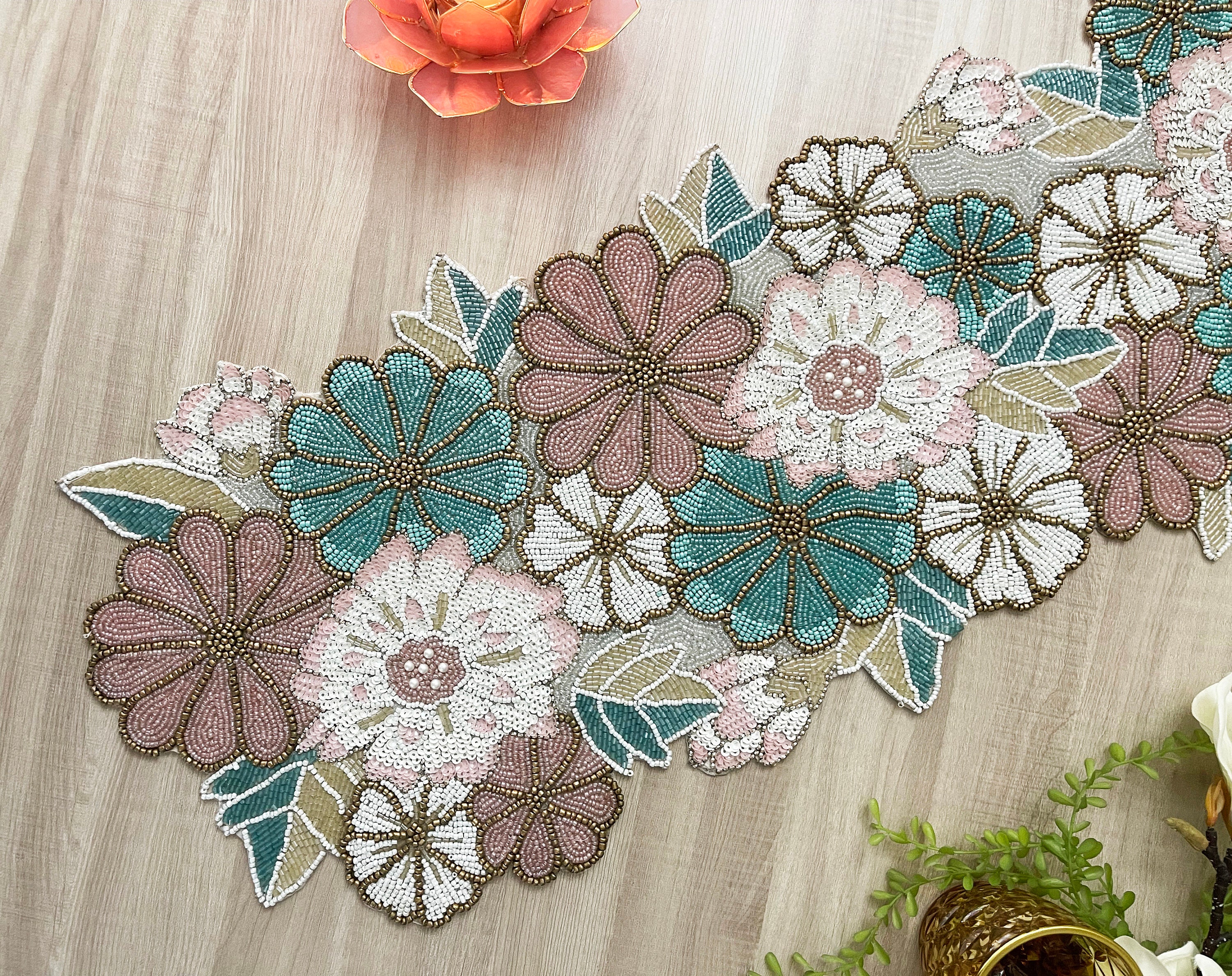 Handmade Beaded Floral Table Runner: Spring Decor (13x36 Inch) - Etsy