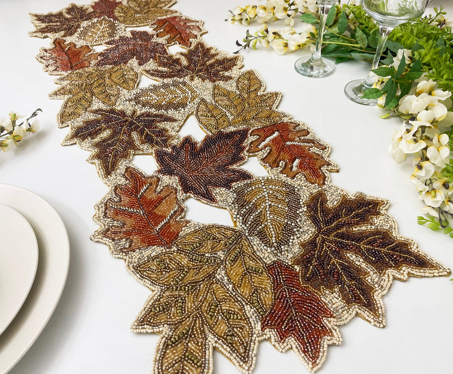XL Handmade Table Runner Maple Leaf Bead Runner 13x60inch Etsy